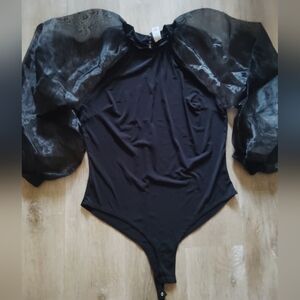 Mega Wear Black Sheer Long-sleeves Spandex Bodysuit Women's Size 2XL NWOT
